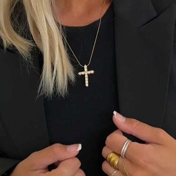 Gold Cross Necklace Waterproof CZ Diamond Pendant  Dainty Snake Chain WATERPROOF - Picture 11 of 14